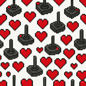 Technology and Digital - Pixelated Hearts And Retro Joystick Patterns - Pattern - Digital File
