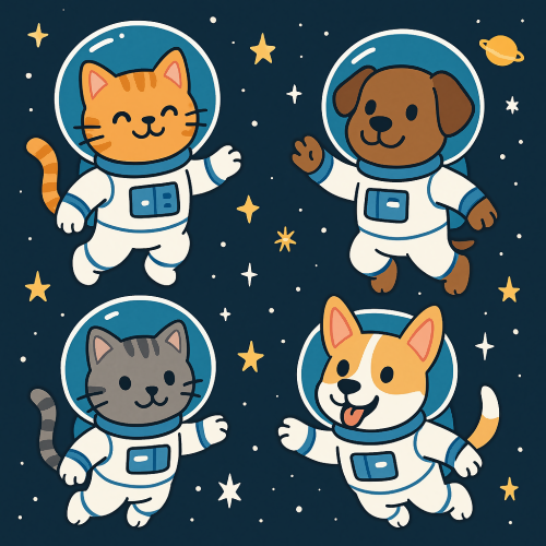 Kids and Playful - Cartoon Cats and Dogs in Space Suits - Pattern - Digital File Digital My Custom Designs PDF