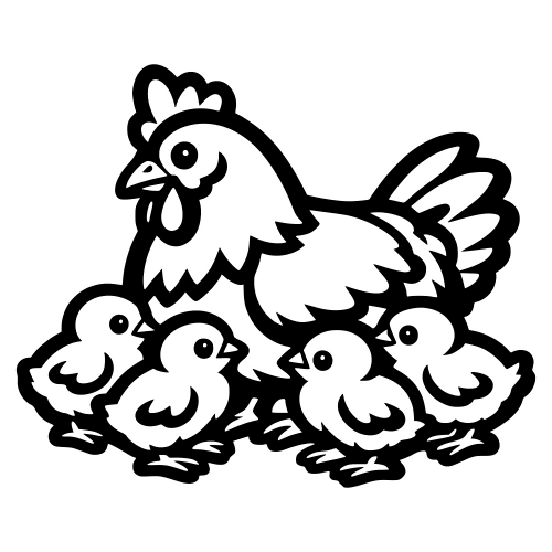 Hen with Chiks - Vector Graphics - Digital File