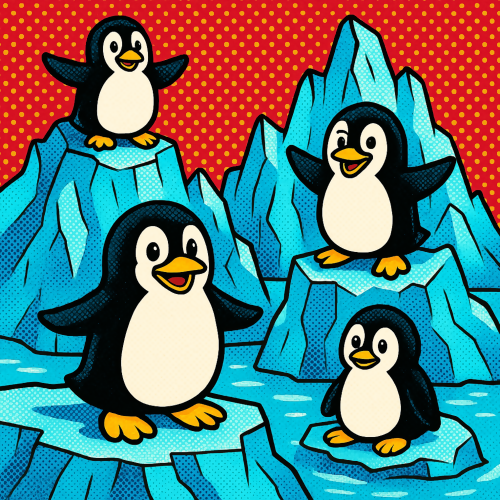 Animal and Wildlife - Cartoon Penguins In Pop Art Icebergs - Pattern - Digital File Digital My Custom Designs PDF