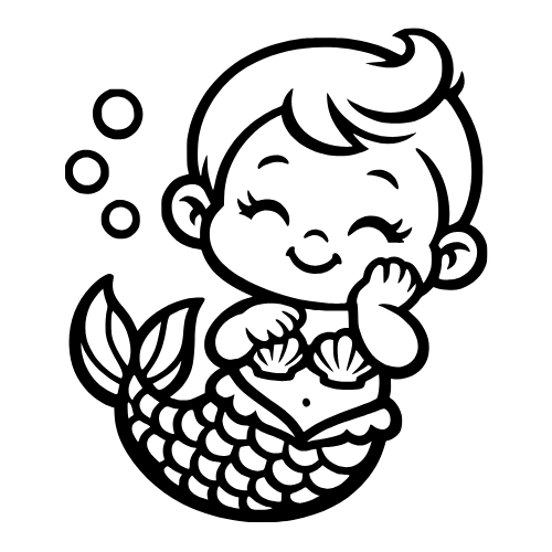 Baby Mermaid Outline - Vector Graphics - Digital File