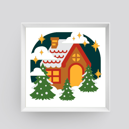 Snowy Christmas Winter Cabin Shadowbox - Digital File Digital My Custom Designs ZIP File