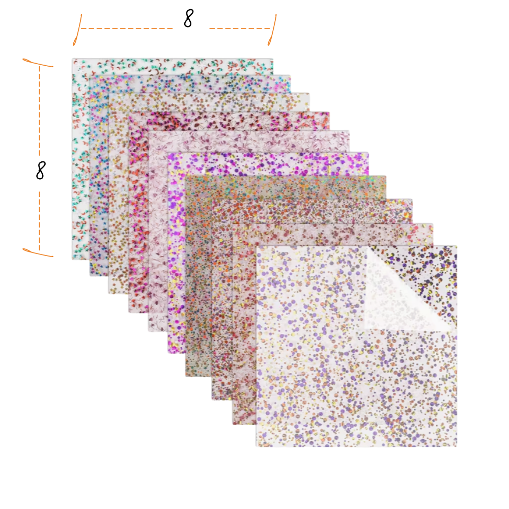Set of 10 Holographic Glitter Acrylic Sheets 8 x 8 inches - Seller Supplies My Custom Designs