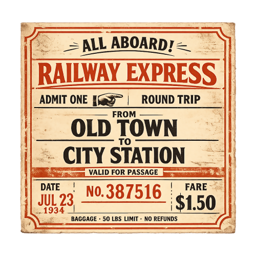 Pop Culture & Fandom - Old Train Ticket - T Shirt Design - Digital File Digital My Custom Designs 300 DPI PNG