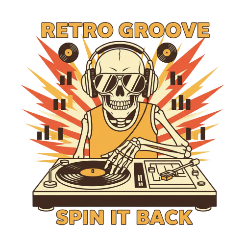 Retro Vinyl Skull DJ - Urban Grunge Retro - T Shirt Designs - Digital File Digital My Custom Designs 300 DPI PNG
