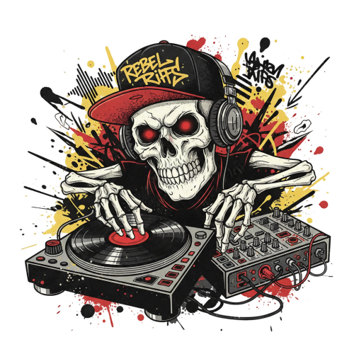 Rebel DJ Skull - Urban Grunge Retro - T Shirt Designs - Digital File Digital My Custom Designs 300 DPI PNG
