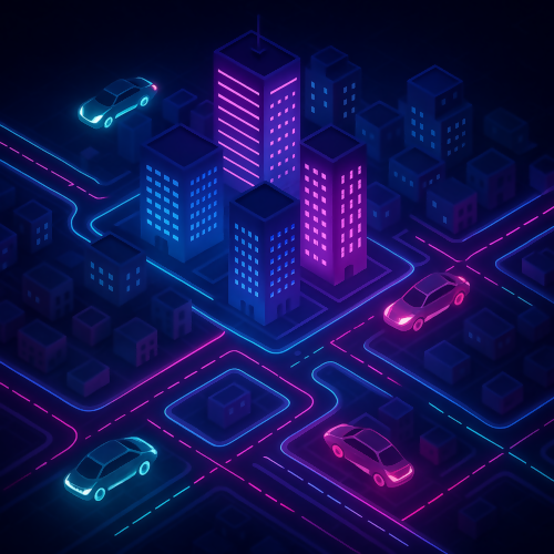 Futuristic and Sci-Fi - Isometric Neon City Maps With Floating Hover Cars - Pattern - Digital File Digital My Custom Designs PDF