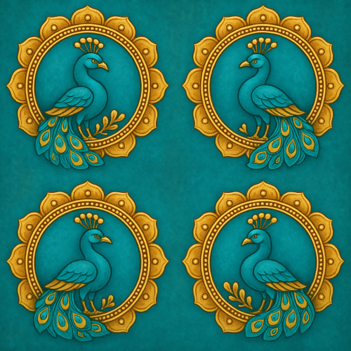 Luxury and Ornamental - Stylized Royal Peacock Medallions In Turquoise And Gold - Pattern - Digital File Digital My Custom Designs PDF