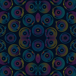 Vintage and Retro - Abstract Record Player Turntables With Neon Grooves - Pattern - Digital File