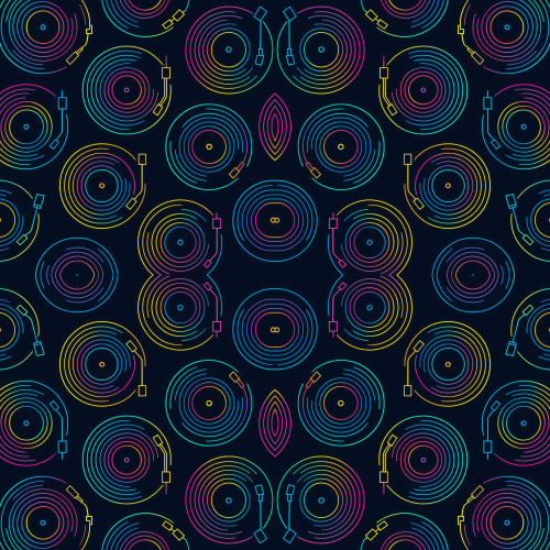 Vintage and Retro - Abstract Record Player Turntables With Neon Grooves - Pattern - Digital File Digital My Custom Designs PDF