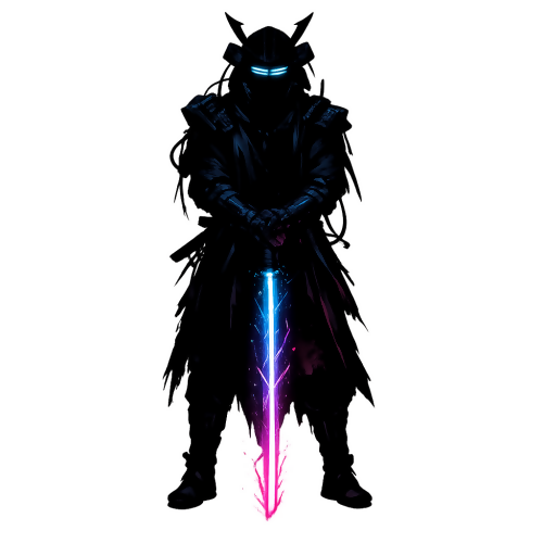 Pop Culture & Fandom - Cyberpunk Samurai with Glowing Katana - T Shirt Design- Digital File Digital My Custom Designs 300 DPI PNG