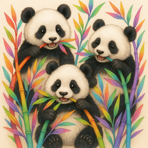 Kids and Playful - Cute Pandas Eating Rainbow Bamboo - Pattern - Digital File Digital My Custom Designs PDF