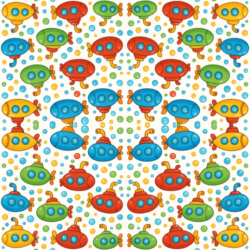 Kids and Playful - Cartoon Submarines With Colorful Bubbles - Pattern - Digital File Digital My Custom Designs PDF