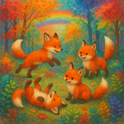 Kids and Playful - Cute Foxes Playing in Rainbow Forests - Pattern - Digital File Digital My Custom Designs PDF