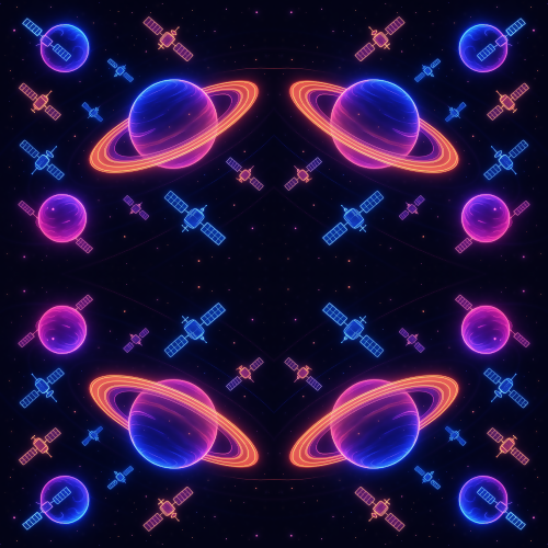 Space and Cosmic - Glowing Satellites In Orbit Around Neon Planets - Pattern - Digital file Digital My Custom Designs PDF