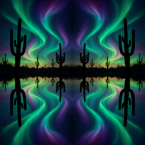 Nature and Landscape - Northern Lights Desert Cactus Silhouettes - Pattern - Digital File Digital My Custom Designs PDF