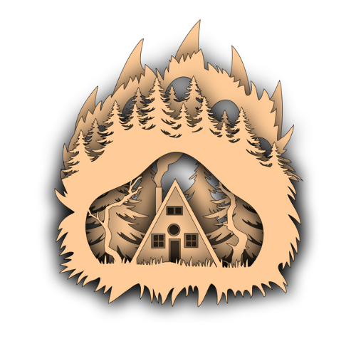 Bear Paw With Forest Cabin Scene Layered - Digital File Digital My Custom Designs SVG