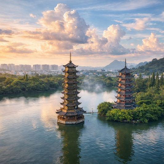 Sun and Moon Pagodas - Guilin China - Asia - Rendered - Digital File Digital My Custom Designs PDF
