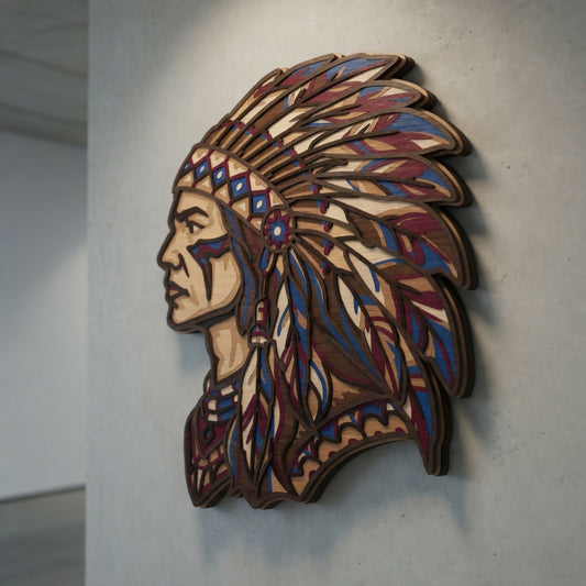 Layered Line Design - Native American Man - Framed Wall Art - Digital File - My Custom Designs