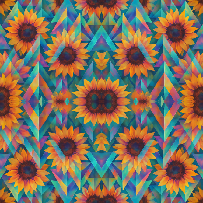 Floral Geometric Fusion - Abstract Sunflowers Overlaid with Triangular Prisms Pattern - Digital File Digital My Custom Designs PDF
