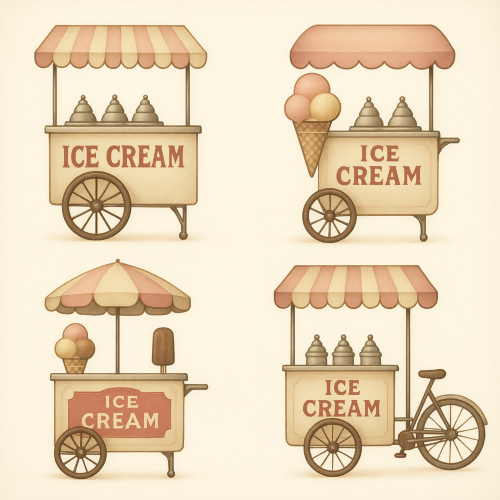 Vintage and Retro - Vintage Ice Cream Cart Icons With Soft Gradients - Pattern - Digital File Digital My Custom Designs PDF