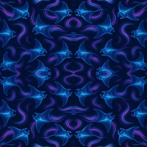 Water and Ocean - Electric Manta Rays Gliding In Neon Trails - Pattern - Digital File Digital My Custom Designs PDF