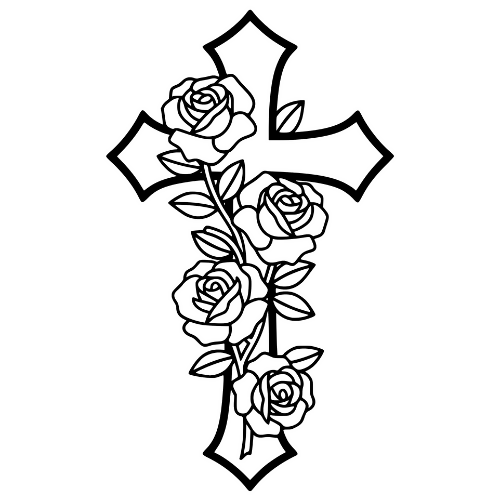 Cross with Roses Sketch - Digital File - XCS Friendly Digital My Custom Designs PDF