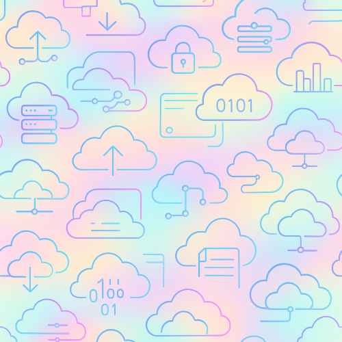 Technology and Digital - Data Cloud Icons In Holographic Pastel Layers - Pattern - Digital File