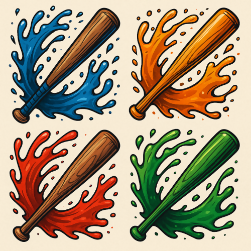 Sports and Active Lifestyle - Stylized Baseball Bats With Liquid Splashes - Pattern - Digital File