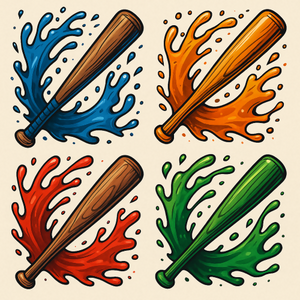 Sports and Active Lifestyle - Stylized Baseball Bats With Liquid Splashes - Pattern - Digital File