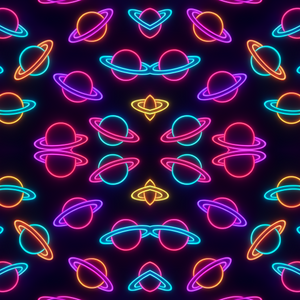Space and Cosmic - Planetary Rings Glowing With Neon Gradients - Pattern - Digital file