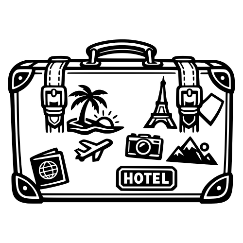Suitcase with Travel Stickers - Vector Graphics - Digital File