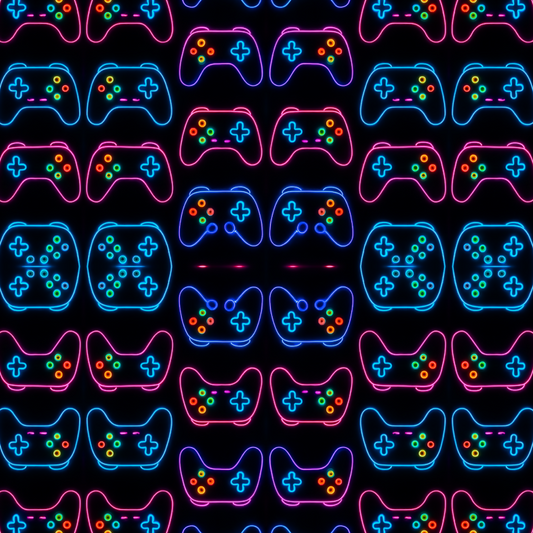 Gaming and Pop Culture - Neon Game Controllers With glowing button highlights - Pattern - Digital File Digital My Custom Designs PDF