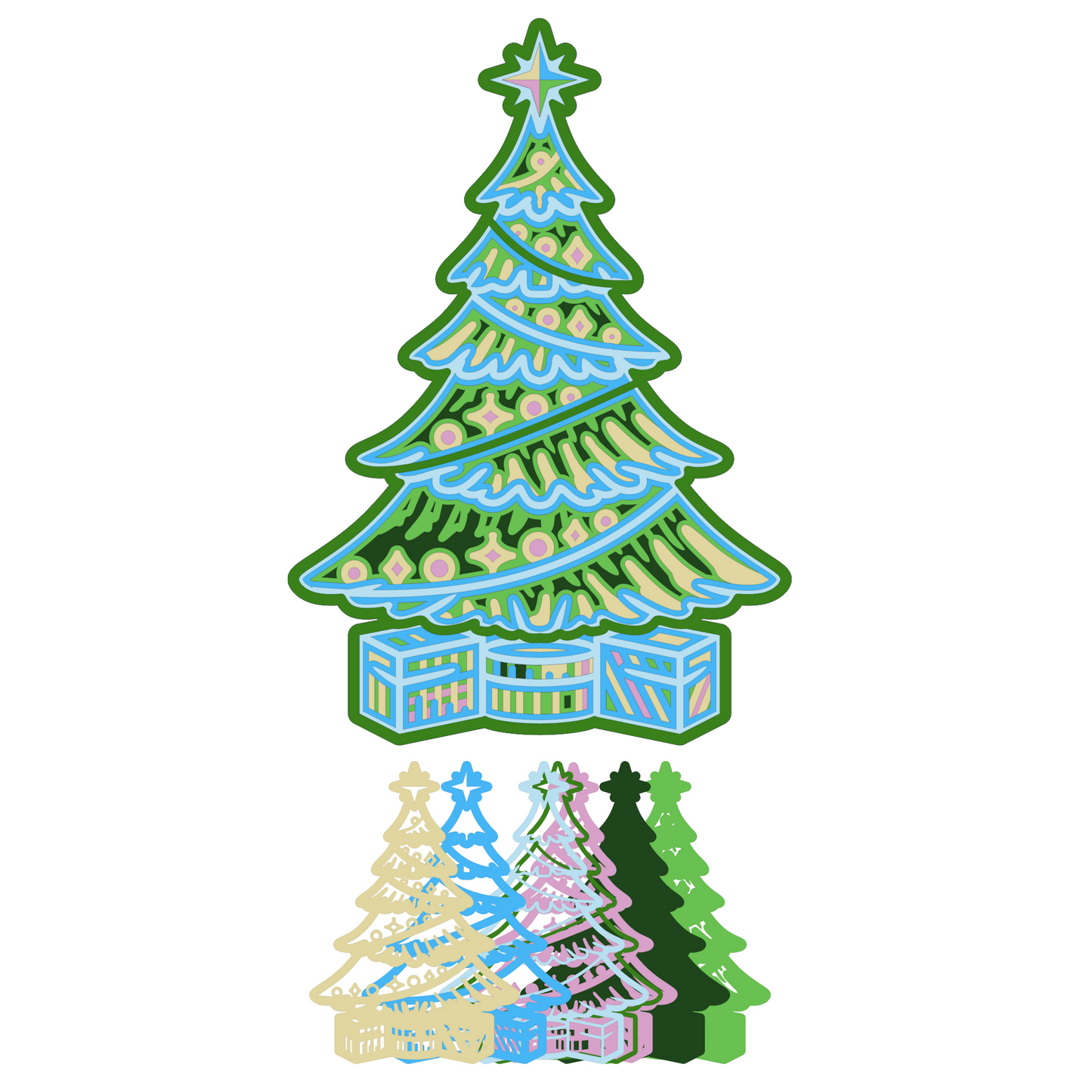 Christmas Tree - Layered Line Design - Digital File Digital My Custom Designs ZIP File