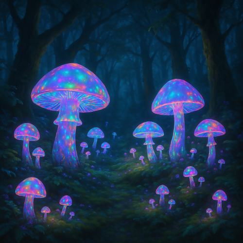Fantasy and Myth - Enchanted Forests With Holographic Mushrooms - Pattern - Digital File Digital My Custom Designs PDF