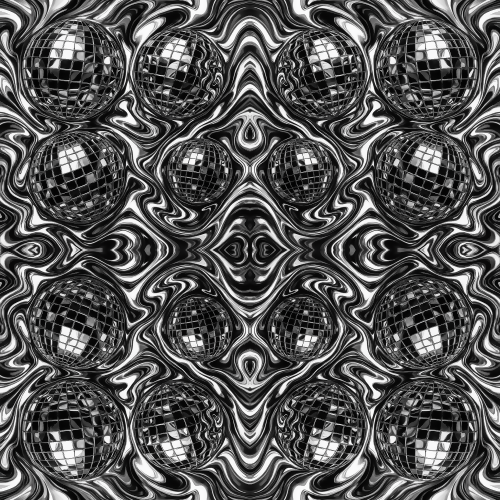 Vintage and Retro - Funky Disco Balls In Liquid Chrome - Pattern - Digital File