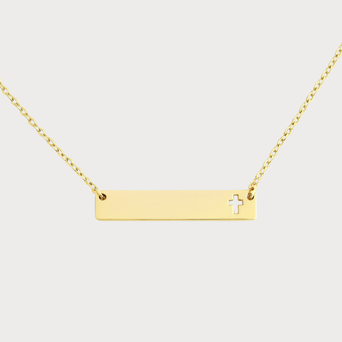 Engravable Gold & Silver Cross Bar Pendant Necklace Jewelry My Custom Designs