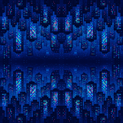 Industrial and Urban - Pixelated City Nightscape With Holographic Windows - Pattern - Digital File Digital My Custom Designs PDF