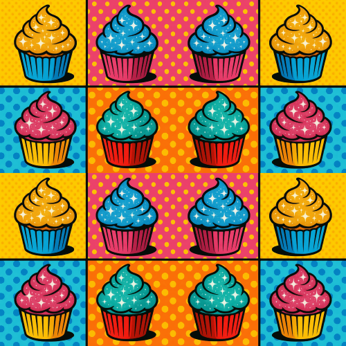 Food and Drinks - Pop Art Cupcakes With Sparkling Frosting - Pattern - Digital File Digital My Custom Designs PDF