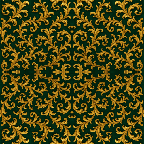Luxury and Ornamental - Baroque Golden Scrollwork On Rich Emerald Velvet Texture - Pattern - Digital File Digital My Custom Designs PDF