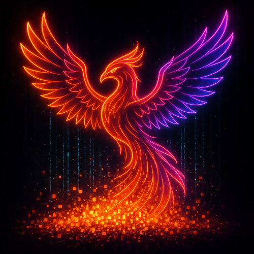 Futuristic & Sci-Fi - Neon Phoenix Rising from Data Ash - Pattern - Digital File Digital My Custom Designs PDF
