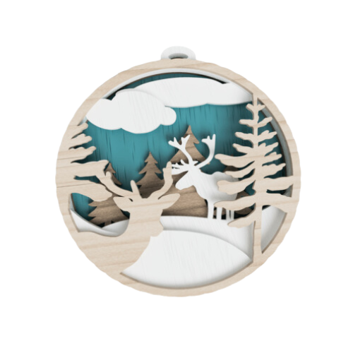 Layered Winter Scene Circle 2 Buck Ornament or Wall Décor