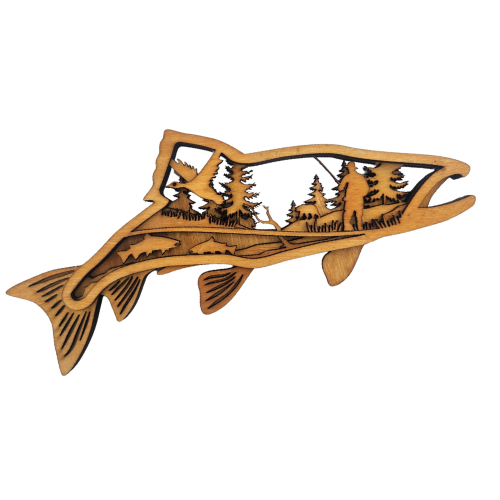 Salmon With Fishing in Nature Scene Layered - Digital File Digital My Custom Designs