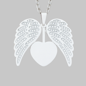 Personalized Silver Angel Wing Heart Remembrance Pendant
