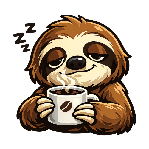Humor & Whimsy - Sleepy Sloth with Coffee Mug - Digital File Digital My Custom Designs 300 DPI PNG