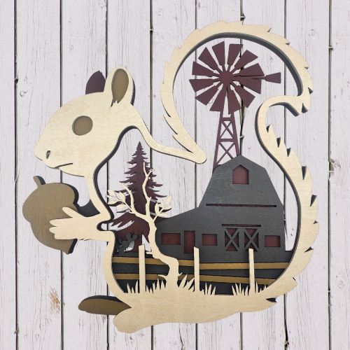Squirrel With Farm Scene Layered - Digital File Digital My Custom Designs