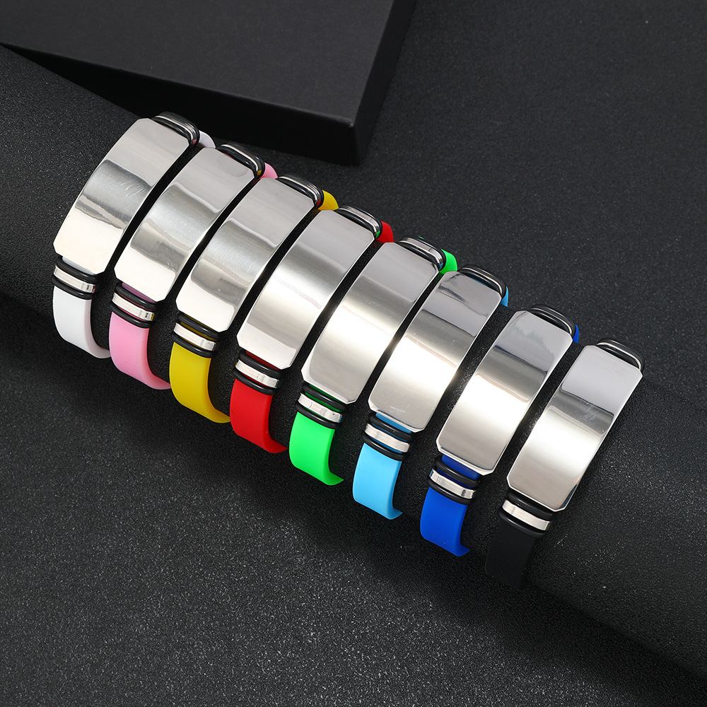 Engravable Steel Band Silicone Bracelet - Engravable Jewelry My Custom Designs