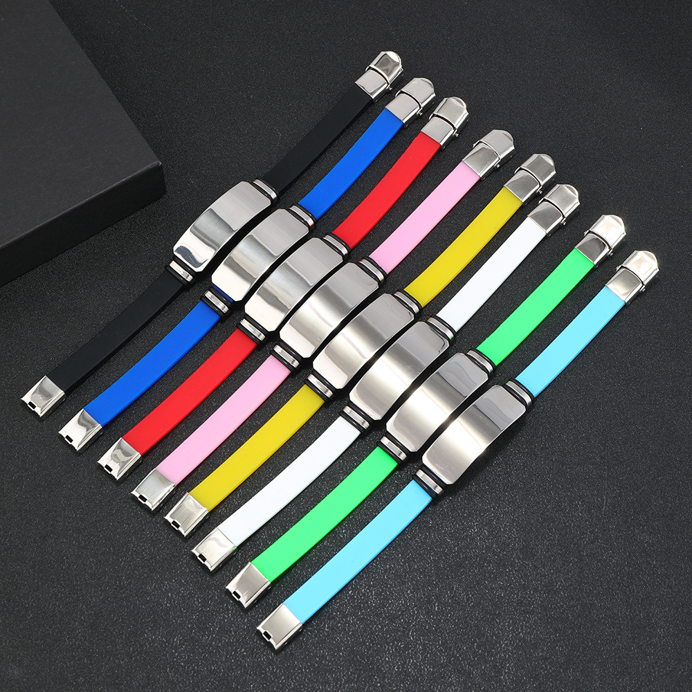 Engravable Steel Band Silicone Bracelet - Engravable Jewelry My Custom Designs