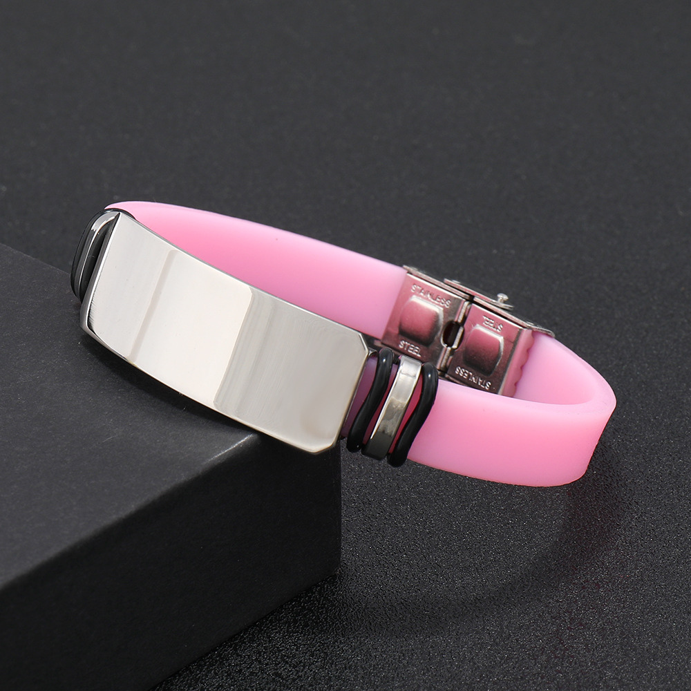 Engravable Steel Band Silicone Bracelet - Engravable Jewelry My Custom Designs Pink