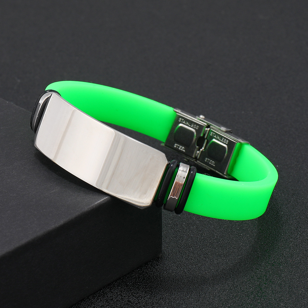 Engravable Steel Band Silicone Bracelet - Engravable Jewelry My Custom Designs Green